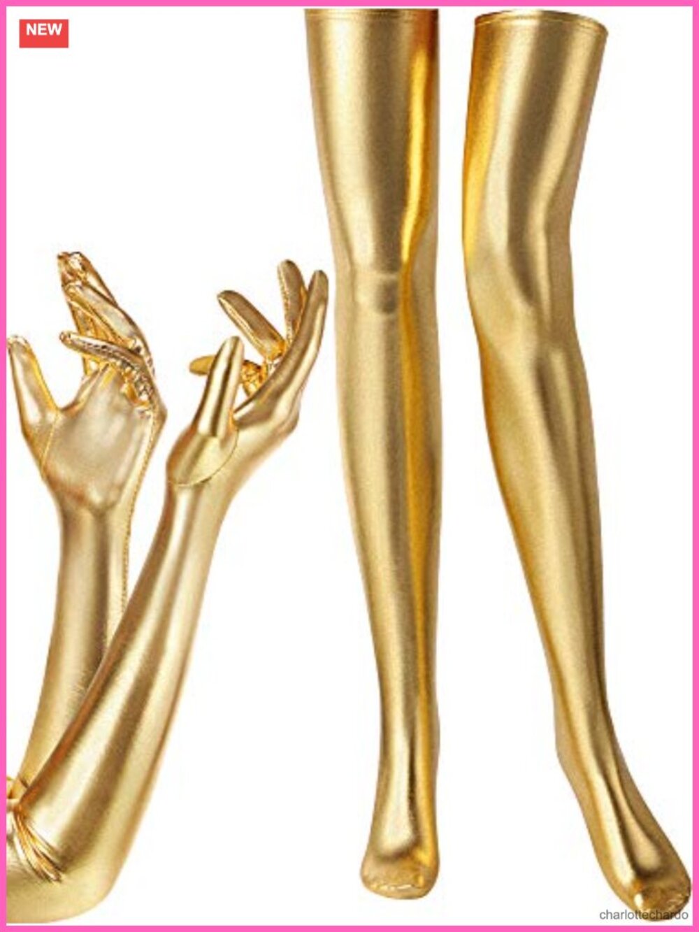 Women's Shiny Spandex Wet Look Costume Accessories Set - Long Gloves & Thigh